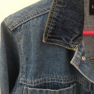 Double denim jacket with yellow stitching